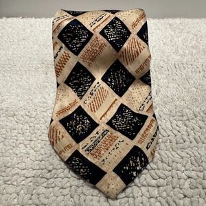 Galaxy Heartist Tie Black Beige Check Geometric 100% Silk Rockabilly Vintage